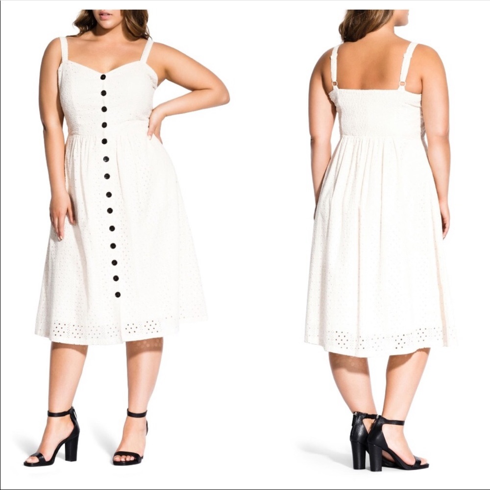 Eyelet Button-Front White Midi Sundress